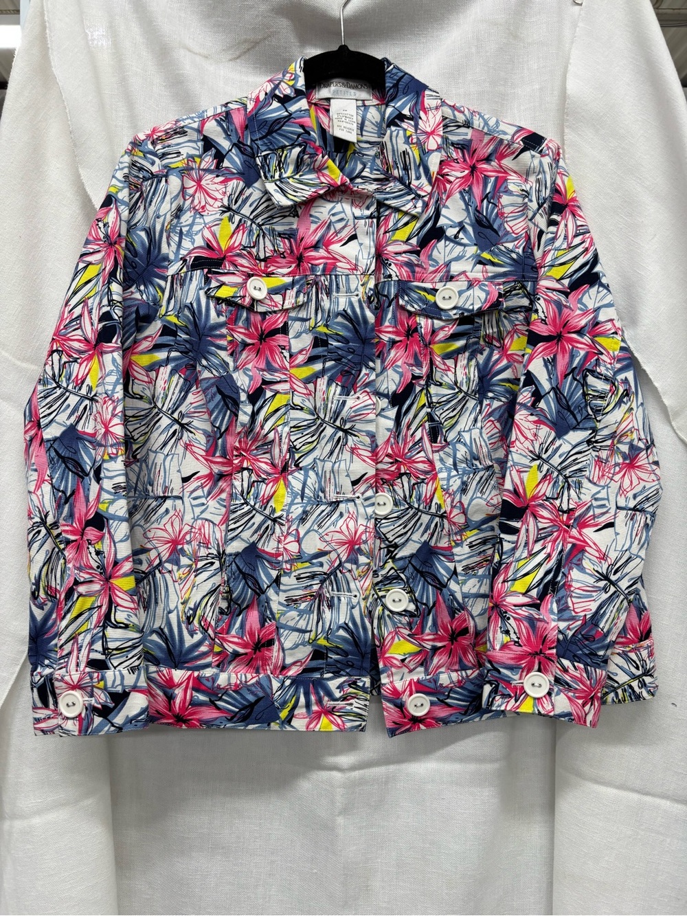 Floral Print Shirt Jacket in Pink & Navy